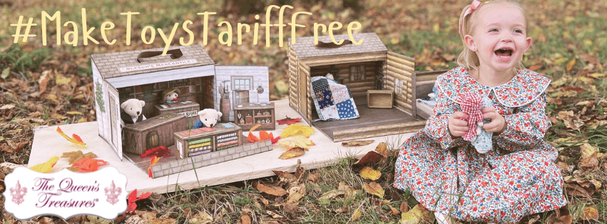 Child playing with little bears with the title "Keep Toy's Tariff Free"